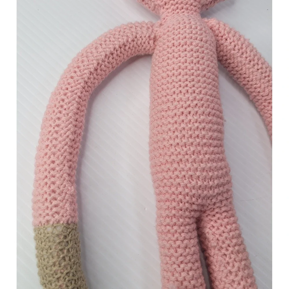 Crochet Cat Plush Toy Pink Long Limb Button Eye Stuffed Animal Cottagecore‎